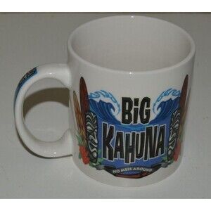 Nice Large High End SURFER Big Kahuna HAWAII Ceramic Coffee Mug MASKS Minty